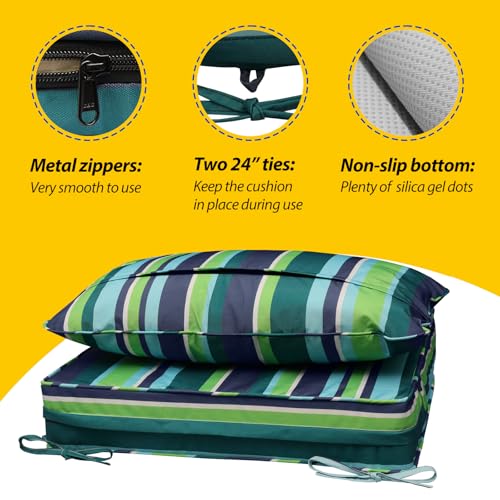 Outdoor Chair Cushions (Stormy Teal Coastal Stripe / 25.5"x25.5"x5" / 25.5"x19")