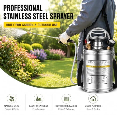 1.5Gal Stainless Steel Pump Up Sprayer Reinforced Hose