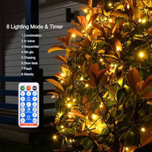 66FT Solar Outdoor String Lights Long 200 LED with USB Charging & Remote & Memory Solar Powered Christmas Tree Lights Waterproof for Outside Porch Tree Garden Patio Wedding