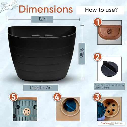 12 Inch Self Watering Wall Planter for Indoor & Outdoor Use (Terracotta / 12 inches - WITH PLUG)