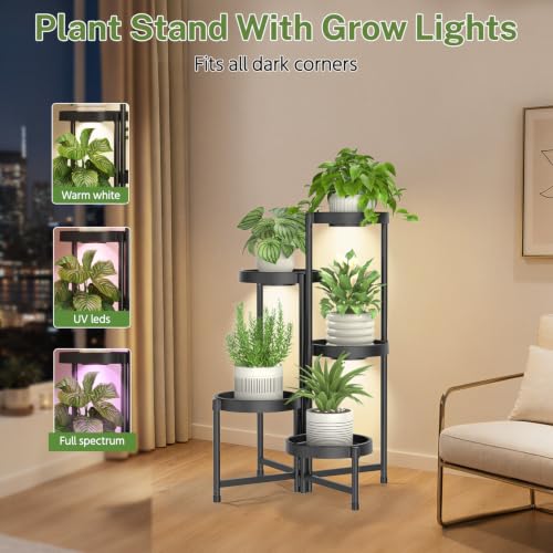 5 Tiered Plant Stand Indoor with Grow Lights (Natural Black with Light / 5 Tier)