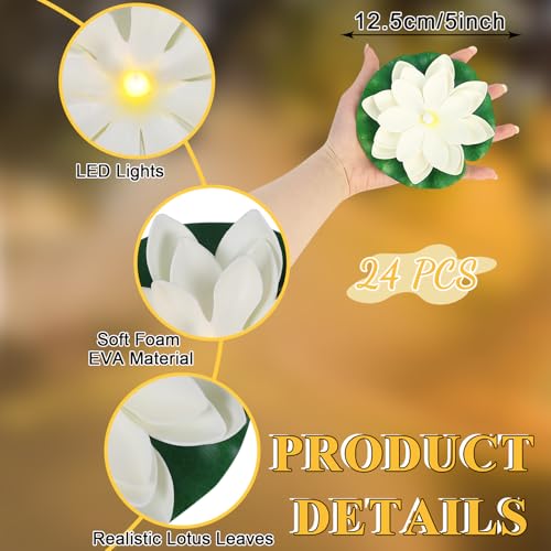 24 PCS Waterproof Floating Lotus Lights (Warm White / 5 inch 24pcs)