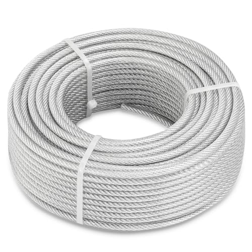 3/16" Cable, 200 ft PVC Coated Steel Cable with 7×7 Strand Core (200 Ft)
