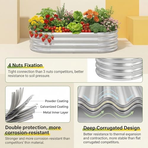 2 Pack 4×2×1ft Galvanized Raised Garden Bed Outdoor (4×2×1ft(2pcs） / 1-silver)