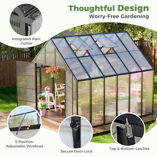 12x10x10 FT Polycarbonate Greenhouse with 2 Roof Vents (12x10x10 FT)