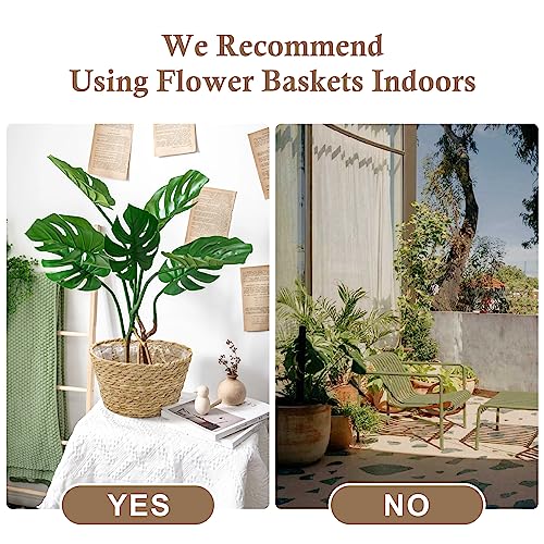 Woven Plant Basket Set of 3 with Plastic Liner (Natural Color-3)