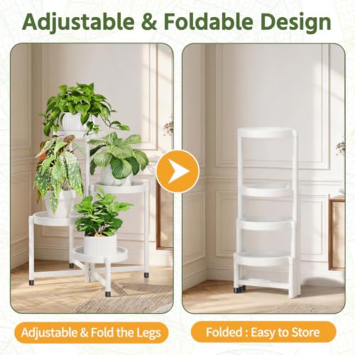 Plant Stand Indoor Outdoor with Large 10 Inch Plastic Tray (Solid White with Large Tray / 4 Tier)