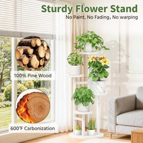 Wood Small Plant Stand Table Tall for Indoor Corner (Pure White / 4 Tier)