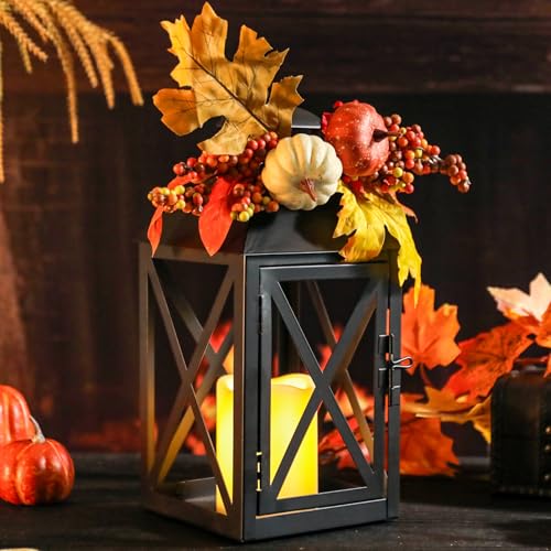 Fall Lanterns LED Candles 2 Pack 12 Inch Thanksgiving Decor Timer