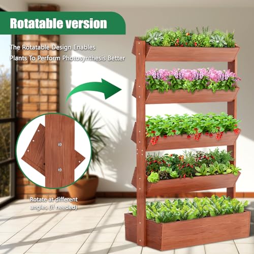 5 Tiers Vertical Raised Garden Bed Planter Outdoor (31.5" x 18" x 67" 5 Tier / Red-brown)