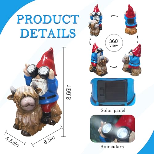Solar Highland Cow Gnome Garden Statues Large Outdoor Decor (highland cow gnome)
