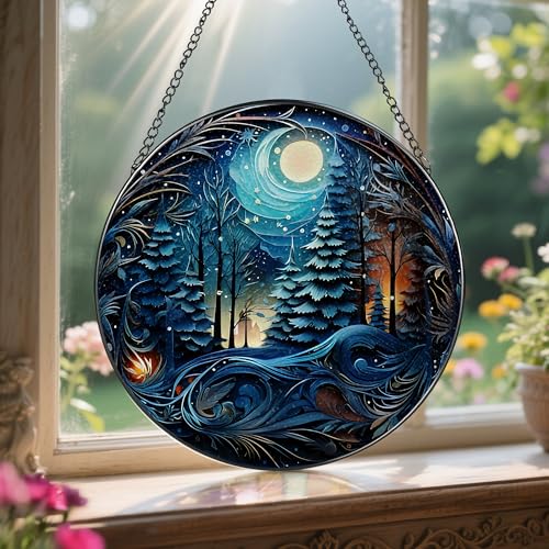 8 Inch Starry Night Forest Suncatcher Ornament (Moonlit Forest)