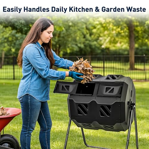 Dual Chamber Compost Bin Outdoor with Sliding Doors