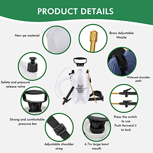 Portable Garden Pump Sprayer Brass Wand Shoulder Strap for Yard Lawn Weeds Plants 1Gal (White / 1 Gallons)