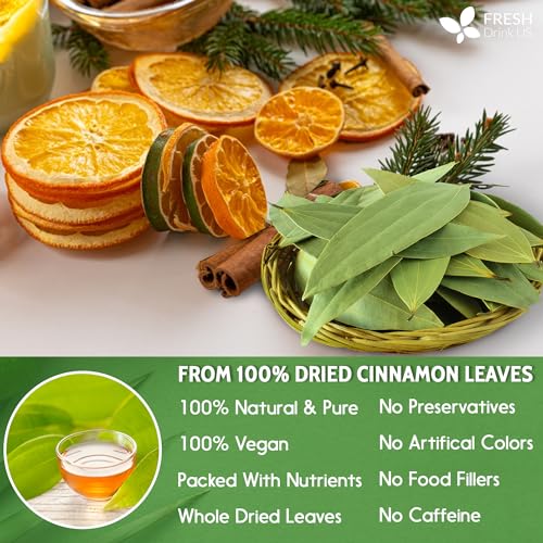 50+ (3oz) Natural Cinnamon Leaves, Whole Dried Cinnamon Leaves, 100% Pure from Dried Cinnamon Leaves, Cinnamon Leaf Tea, No Additives, No Caffeine, Vegan (50 Count)