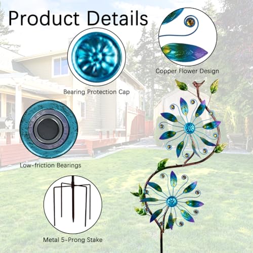 Wind Spinner for Yard and Garden Windmill Outdoor Metal Kinetic (13-Blue)