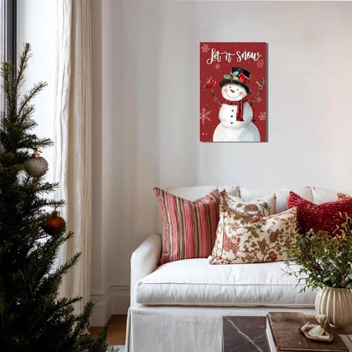 Let It Snow Christmas Snowman Canvas Wall Artn (16"L x 24"W / Snowmen red)