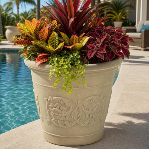Sunnydaze Arabella 16'' Plastic Planter Pot for Plants (Beige / 16 in)