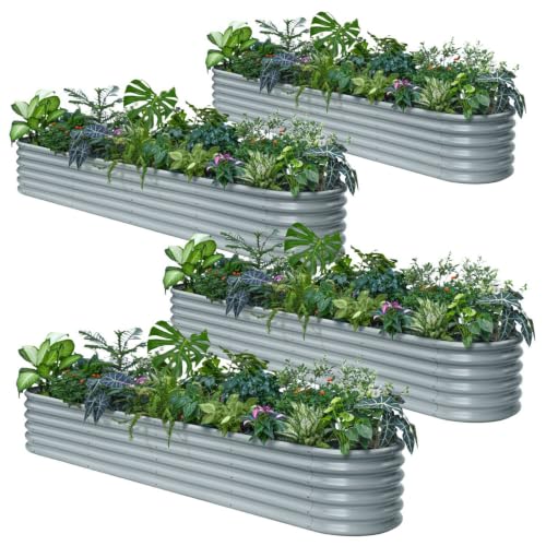 4 Pcs 10x2x1.5ft Galvanized Raised Garden Bed (Gray / 10x2x1.5ft)