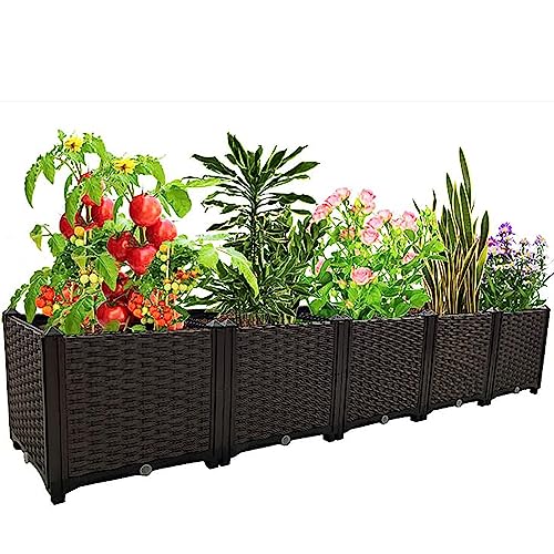 Large Planters for Outdoor Plants Raised Garden Bed Kit Rectangular Elevated Plastic Garden Boxes for Gardening Vegetables Flowers in Backyard Patio Balcony (78.7"(l)x16"(w)x15"(h)/Brown)