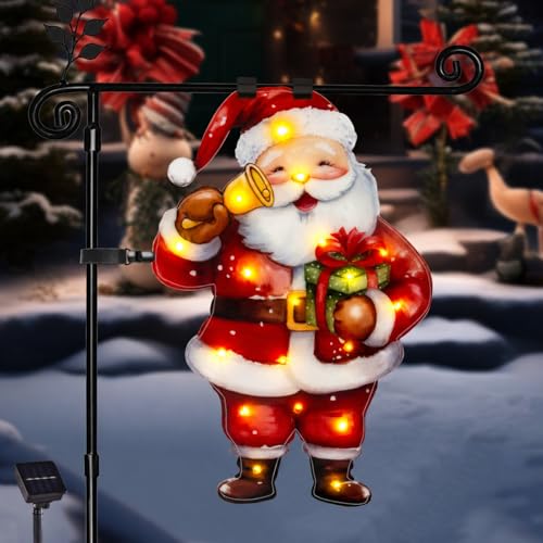 12x18 Lighted Christmas Santa Garden Flag (Santa-White-12x18 / 12×18inch)