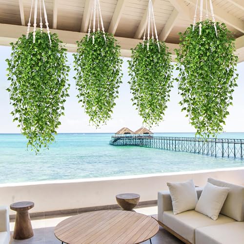 4Pcs Artificial Hanging Plants (Boston Ivy / 4Pcs Plants)