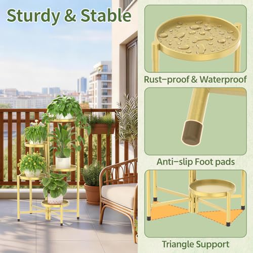 Plant Stand Indoor with 10 Inch Large Metal Tray (Standard Gold / 5 Tier)