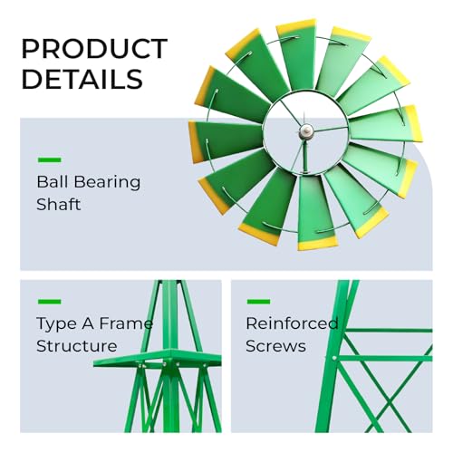 8FT Green Metal Ornamental Windmill Weather Vane (8ft-green)
