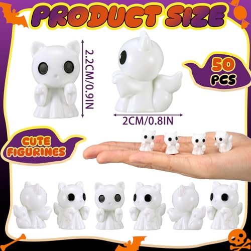 50 Pcs Halloween Mini Ghosts Figurines Resin Tiny Ghosts (Cat)