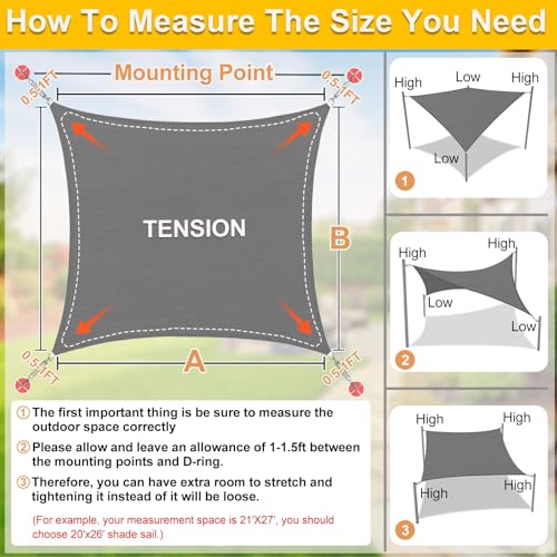 20'X26' Sun Shade Sail Dark Gray Curved Rectangle (Dark Gray / 2 0' X 2 6')