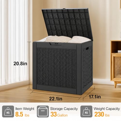 33 Gallon Outdoor Storage Box Waterproof Deck Box for Patio (Black / 33 Gallon)
