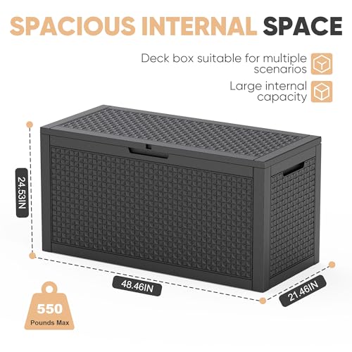 110 Gal Waterproof Outdoor Storage Box UV Resistant Deck Box (Black / 110 Gallon)