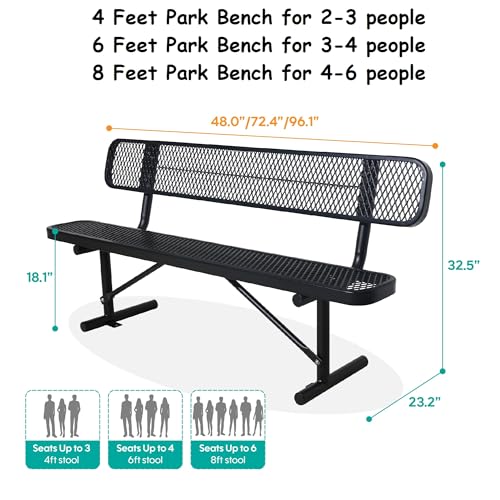 6FT Outdoor Metal Park Bench with Backrest
