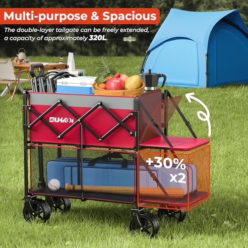 Double Decker Collapsible Wagon with Brakes (Rose Pink)