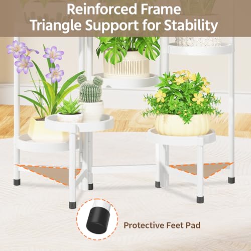 Plant Stand Indoor Outdoor Tall with Plastic Tray (Bright White / 8 Tier)