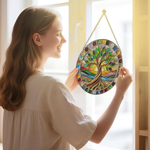 8 Inch Colorful Tree of Life Stained Glass Suncatcher & Ornament (Tree of Life)