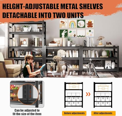 Book Shelf, 5-Tier Metal Bookshelf, Heavy Duty Steel Bookcases, Large Storage Capacity Adjustable Tall Industrial Bookshelf for Living Room, Bedroom and Library, Black (5-Tier 72''Hx32''Wx16''D) (5-Tier 72''Hx32''Wx16''D)