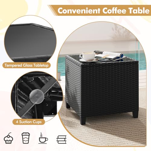 3 Pieces Wicker Patio Conversation Set (Black & Black)