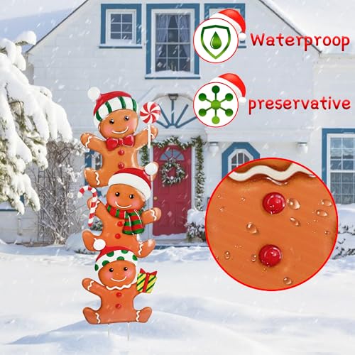 3 Pack Metal Christmas Yard Signs Decor for Multiple Stacked (Gingerbread Man)