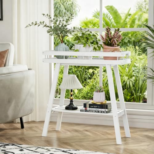 Bamboo Plant Stand Indoor (Bamboo White)