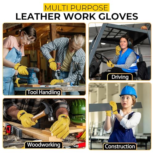 Leather Gardening Gloves (Golden (6 Pairs) / X-Large)