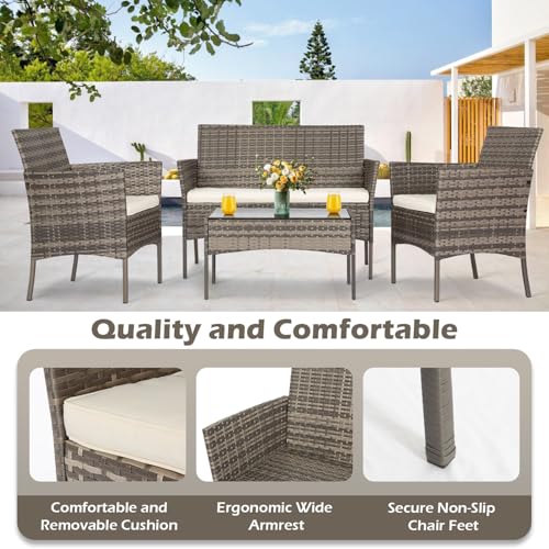 4 Piece Patio Furniture Set (Gray and Khaki / 4-Piece)