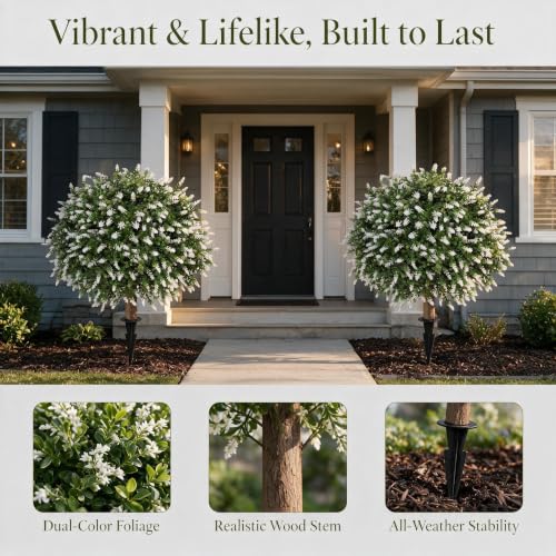 26'' Artificial Topiary Boxwood Ball Trees with Lavender White (Lavender White)