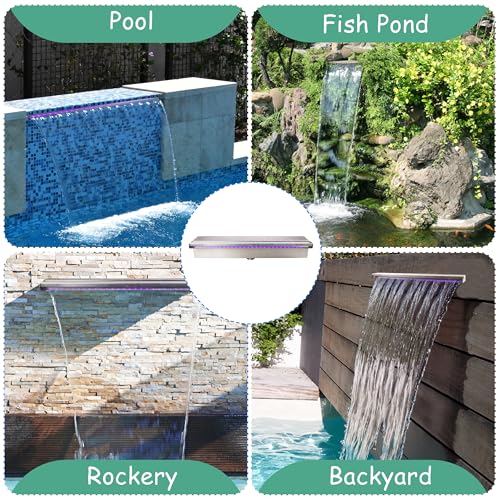19.6in Pool Waterfall Spillway Stainless Waterfall Pool Fountain