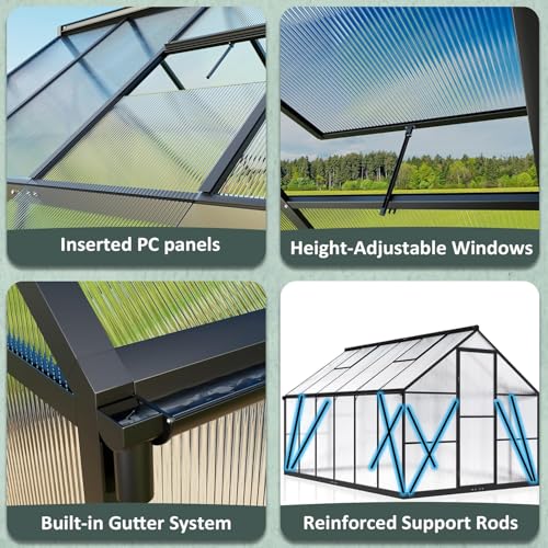 8x10 FT Walk in Polycarbonate Heavy Duty Greenhouse (8x10 FT)