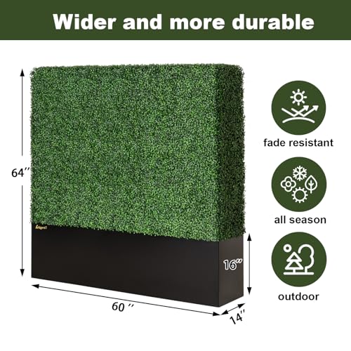 Artificial Boxwood Hedge Wall with Black Steel Planter Box (60" L X 64" H X 14" D)