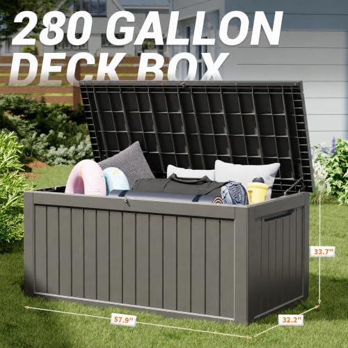 280 Gallon Outdoor Storage Box Waterproof Deck Box for Patio (Grey / 280 Gallon)