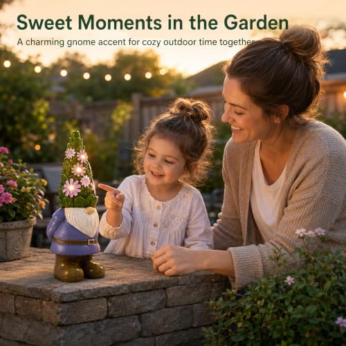 Solar Garden Gnome Statue (Flower Hat Gnome)