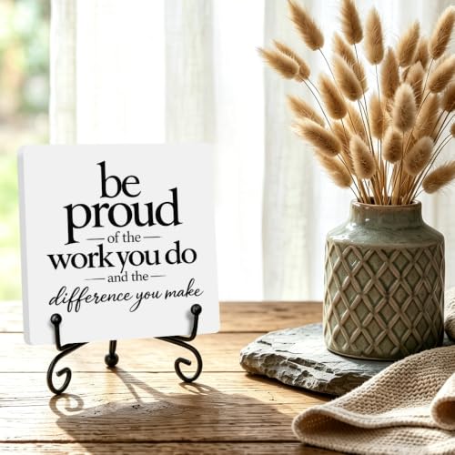 Motivational Quote for Home Office Book Shelf Table Decor 6.3x6.3 Inch 06 (Multicolor 1705 / Wooden sign with iron frame（6.3 x 6.3 inches）)