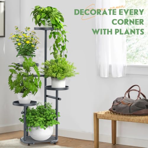 Tall 5 Tier Round Metal Corner Plant Stand Indoor (Gray / 5-Tier Round Base)
